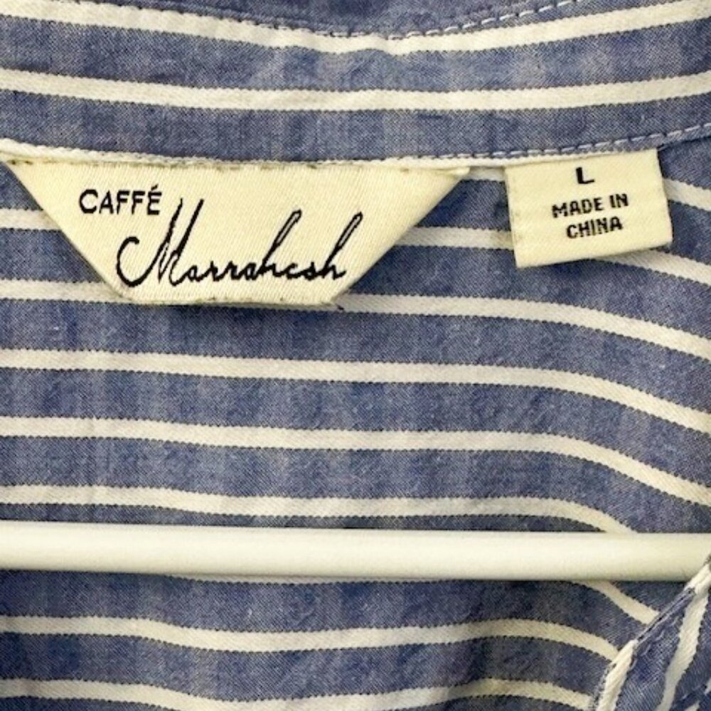Caffé Marrakesh Blue White Striped Linen Blend Button Down Shirt Large - Picture 4 of 12